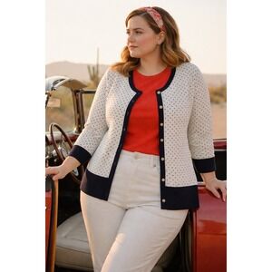 Cato Womens Polka Dot Office Casual Cardigan Top Size 1X Classic Chic Timeless